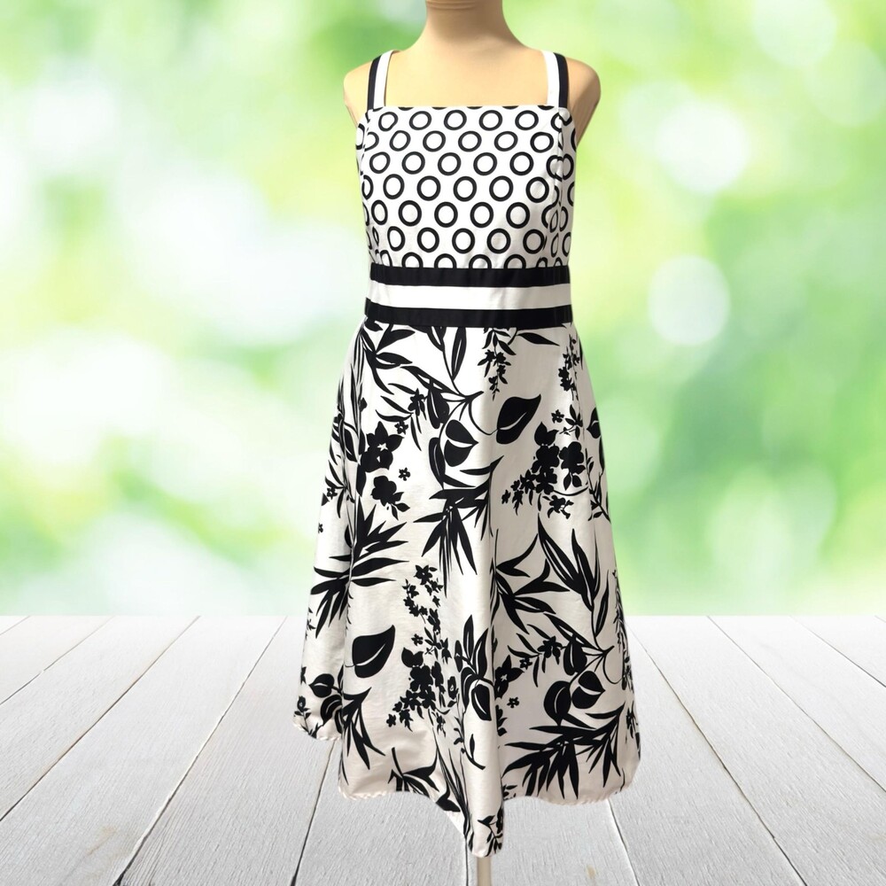 Vintage JESSICA HOWARD Mixed Print Sundress Black White Floral Polka Dot Size 14